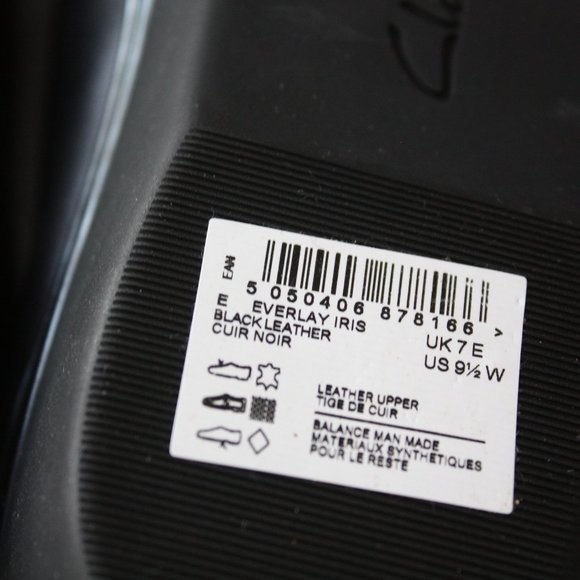 Clarks NWT Black Leather Everlay Iris women's 9.5WIDE Shoes - Picture 7 of 8